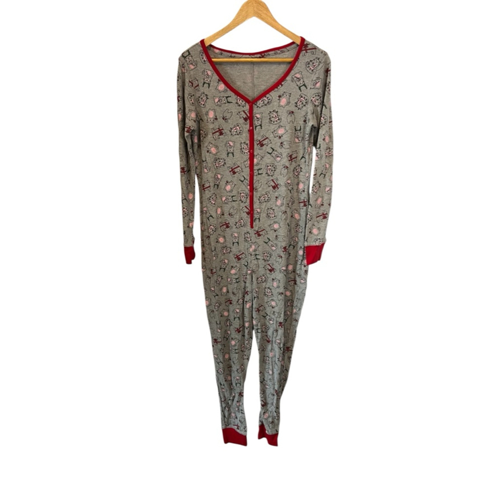 NWOT Onesie Christmas Print Women’s Medium Grey PJ Pyjama M